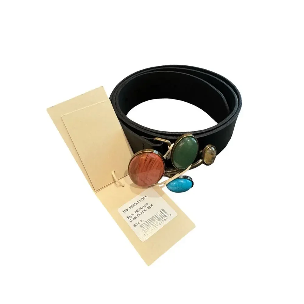 MOTHER Denim Jewelry Box Black Leather Belt L